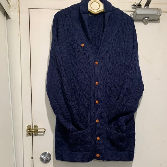 VINTAGE HARRY ROSEN TALL SLIM FIT CABLE KNIT WOOL SHAWL SWEATER CARDIGANS SIZE L - Picture 6 of 14